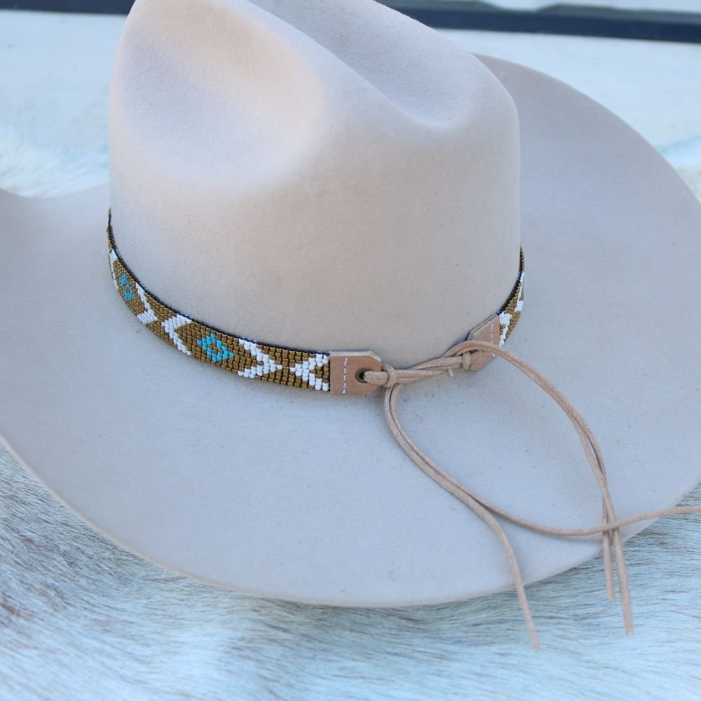 Beaded Hat Band Turquoise Diamond & Bronze