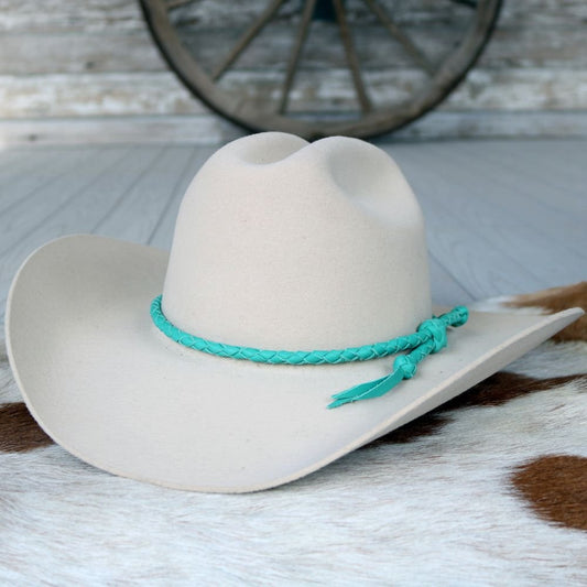 Turquoise Braided Leather Hat Band