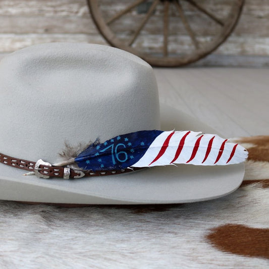 Western Hat Feather with 76 Bennington American Flag Hand-Painted