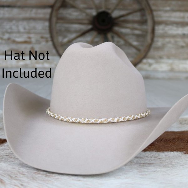 Round Beaded Hat Band (White & Gold)