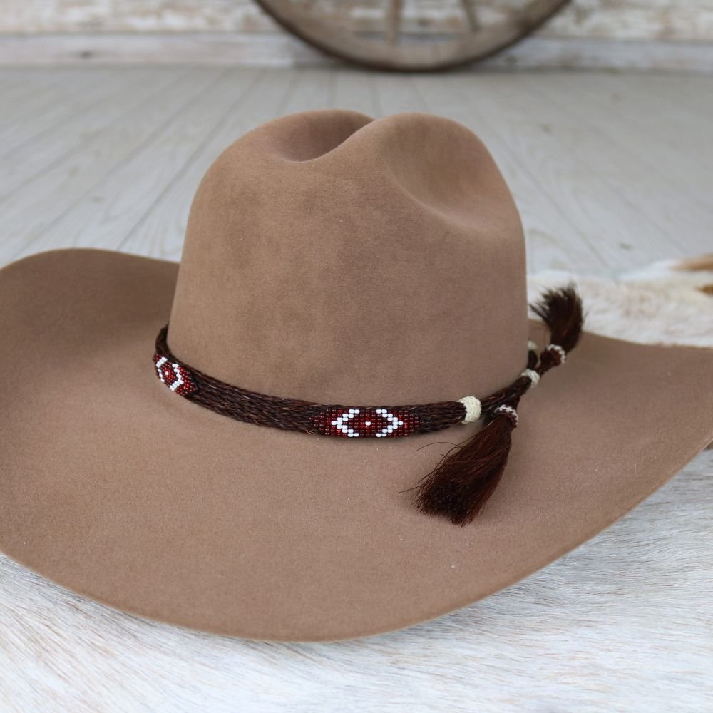 Horsehair Beaded Hat Band - Red Roan