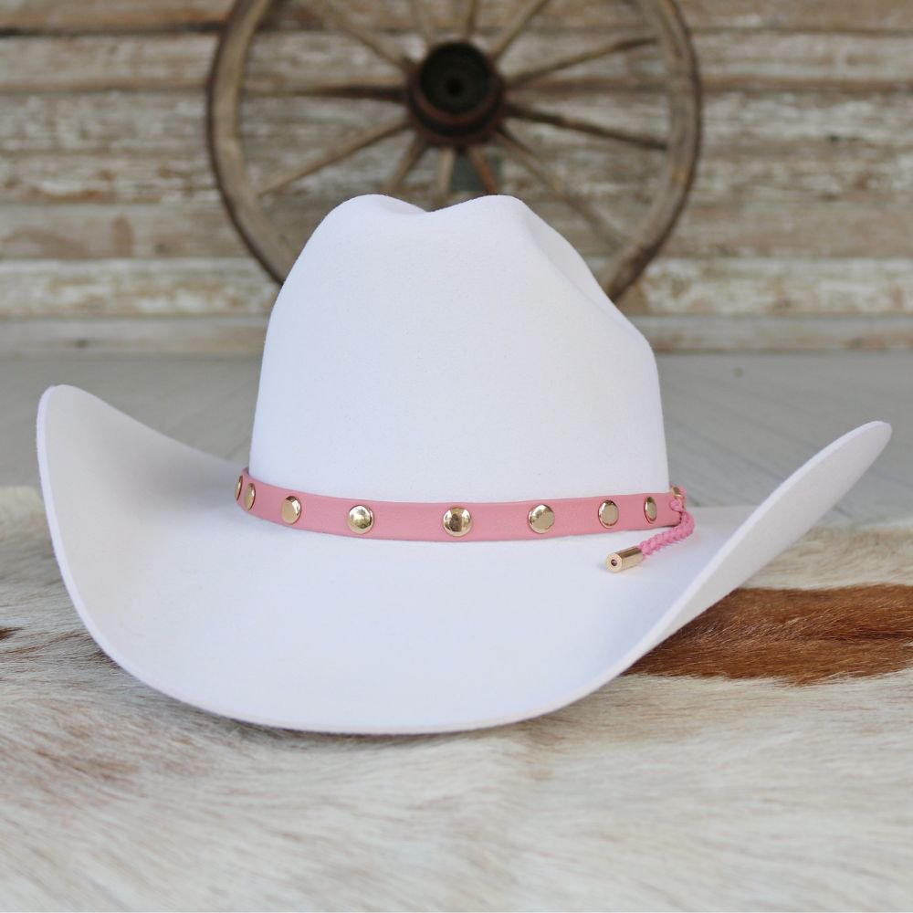 Pink Studded Goat Leather Hat Band