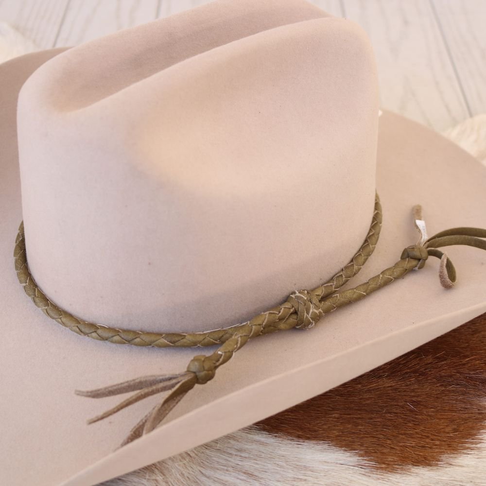 Olive Braided Leather Hat Band