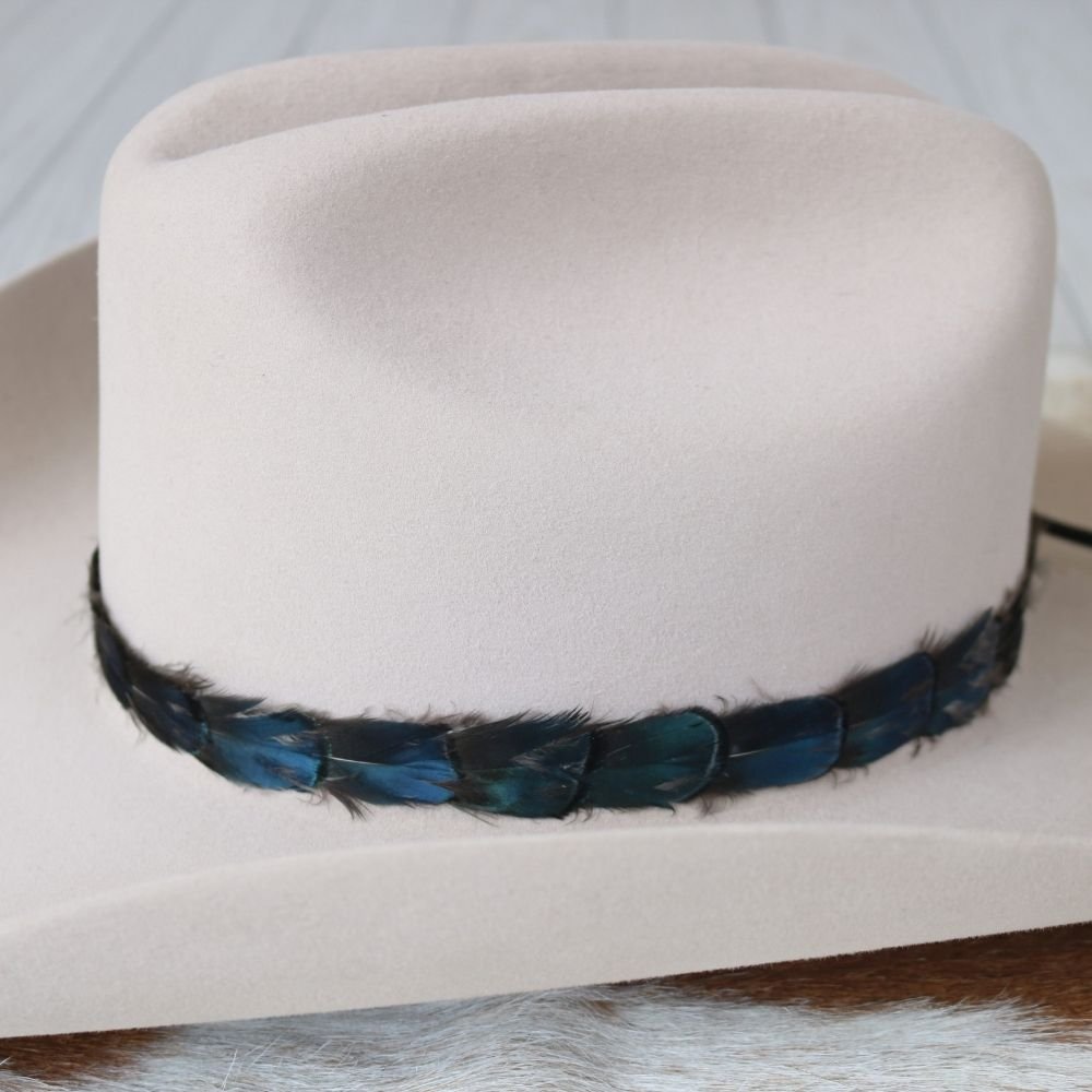 Iridescent Blue Feather Hat Band - Echo