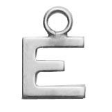 a silver letter e on a white background