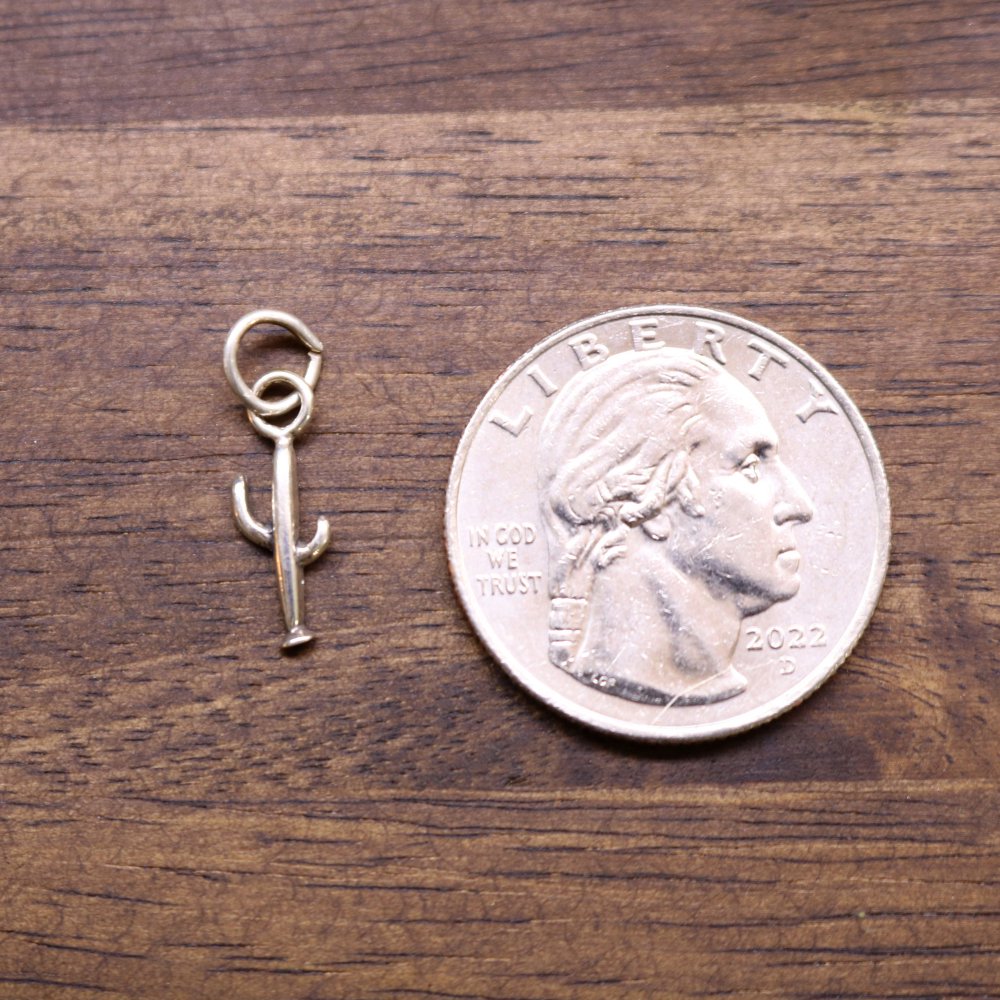 a coin and a silver object on a wood surface