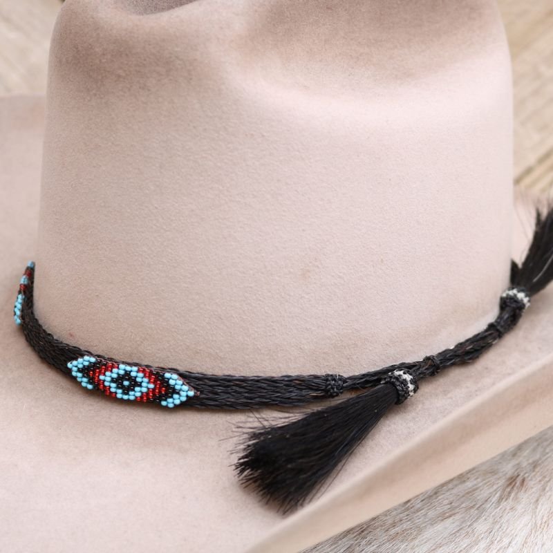 Horsehair Beaded Hat Band - Blue Roan