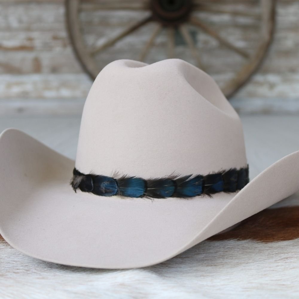 Iridescent Blue Feather Hat Band - Echo