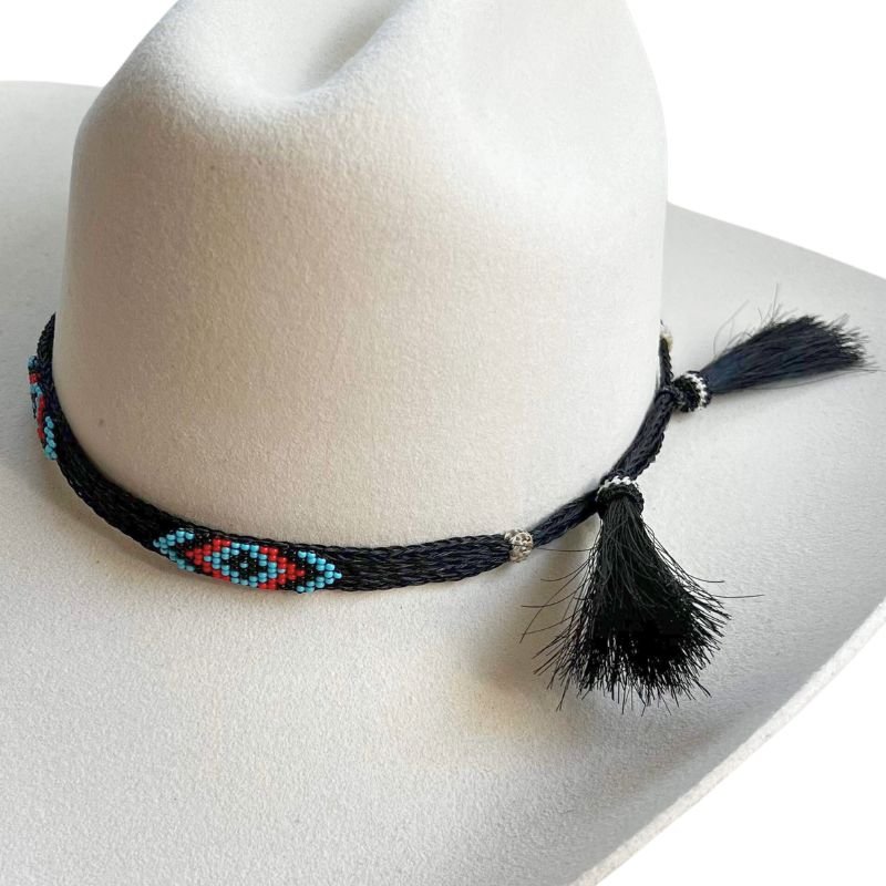 Horsehair Beaded Hat Band - Blue Roan